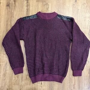 VINTAGE Street Scenes Sweater Mens LT Purple Black Acrylic Waffle Knit Crew Neck